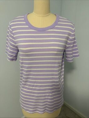 A New Day Purple and White Striped Short Sleeve Tee Size XL